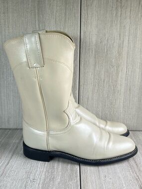 Justin Boots Diamond J Roper Cream Leather Western Cowboy Boots Women's Size 6